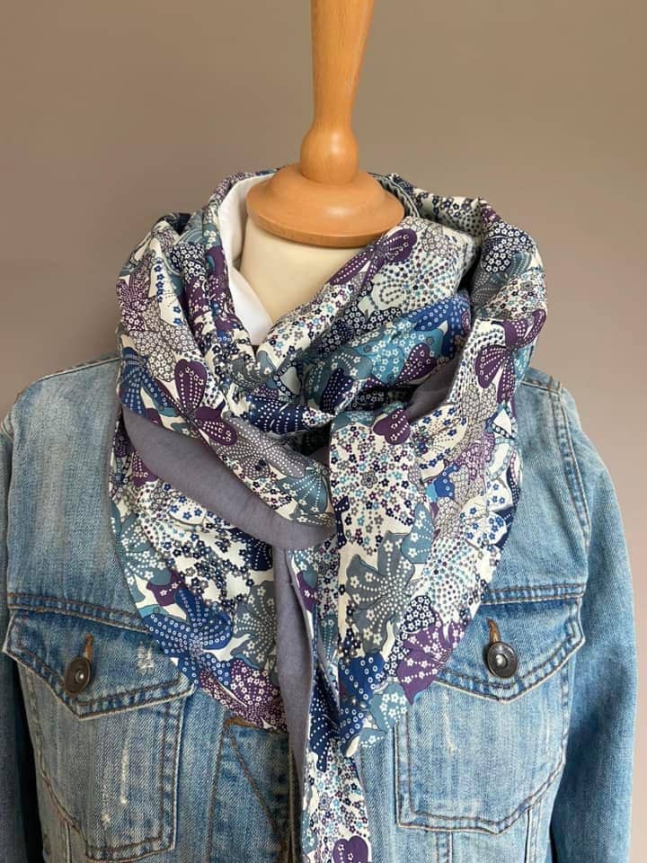 Foulard Chèche liberty Mauvey / Gris
