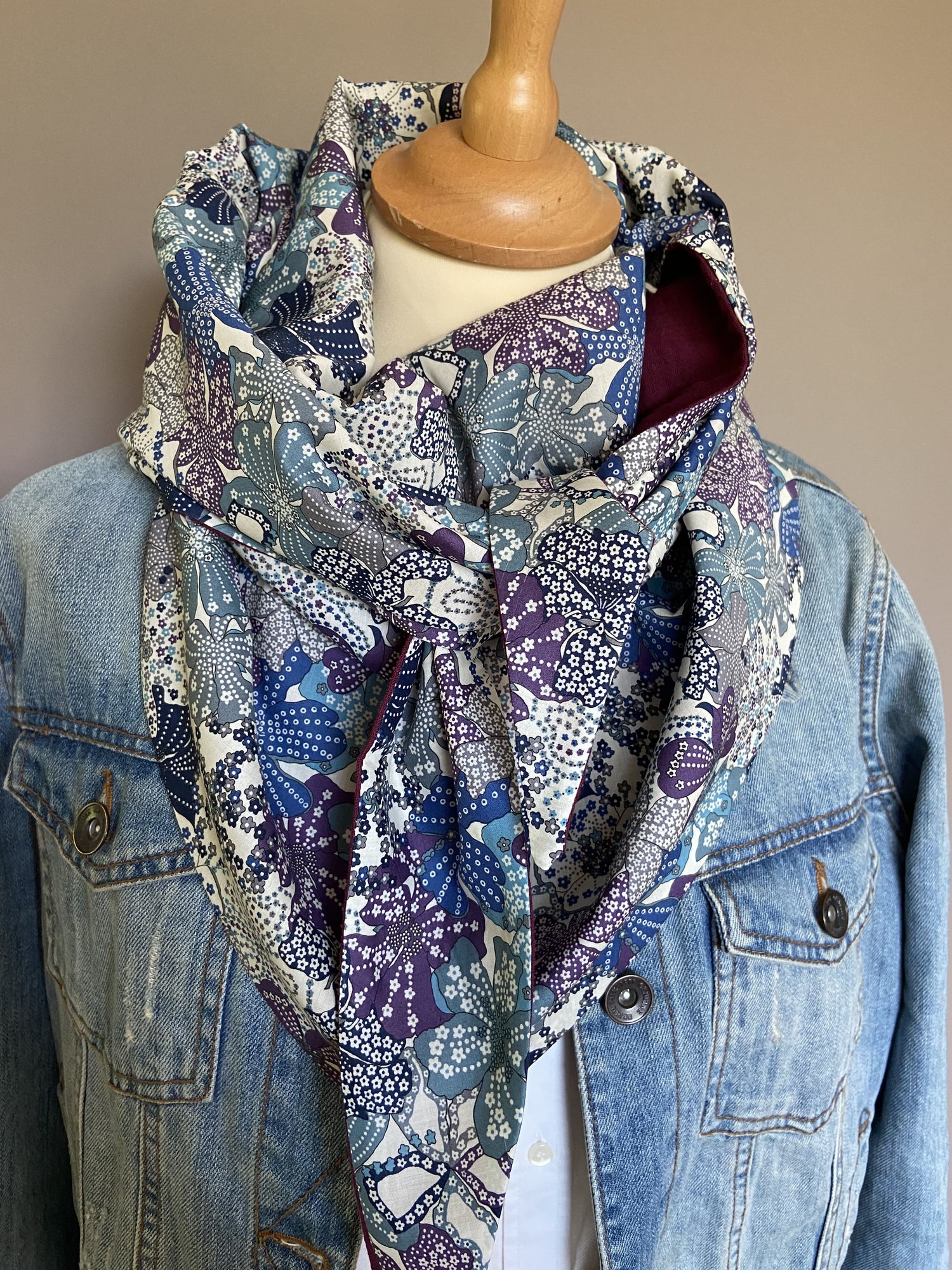 Foulard Chèche liberty Mauvey / Prune