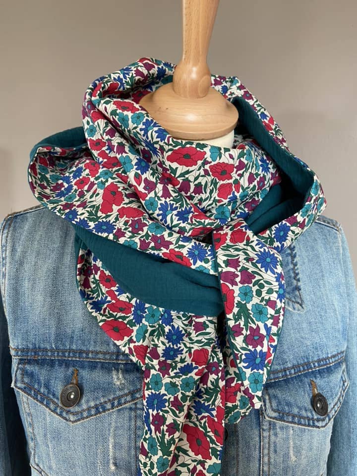 Foulard Chèche liberty Poppy and Daisy canard / Vert