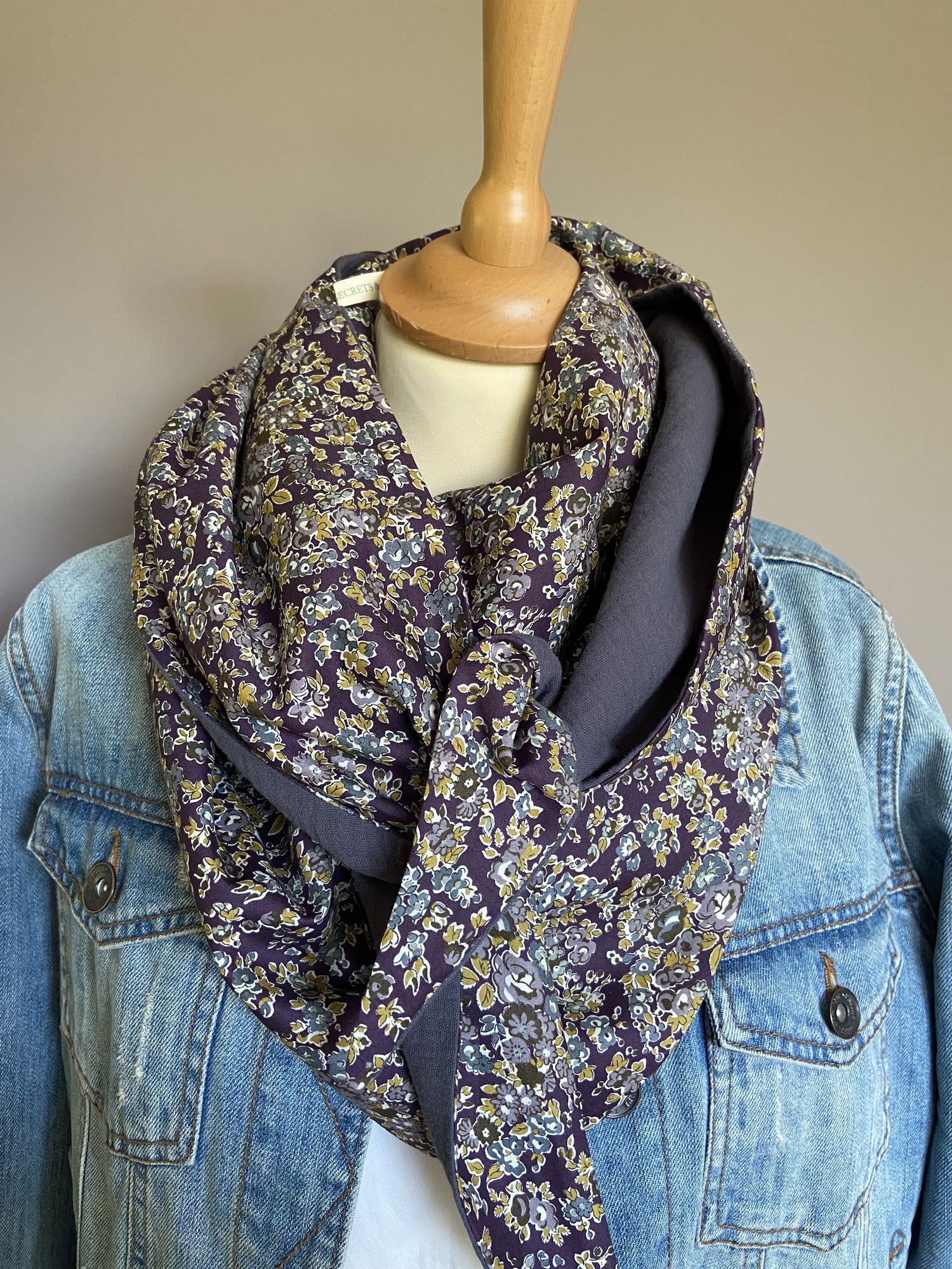 Foulard Chèche liberty Tatum prune / Gris foncé