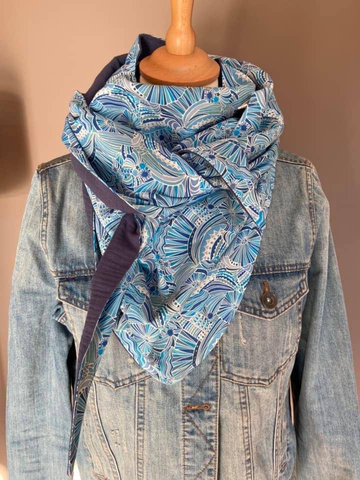 Foulard Chèche liberty turquoise / bleu foncé