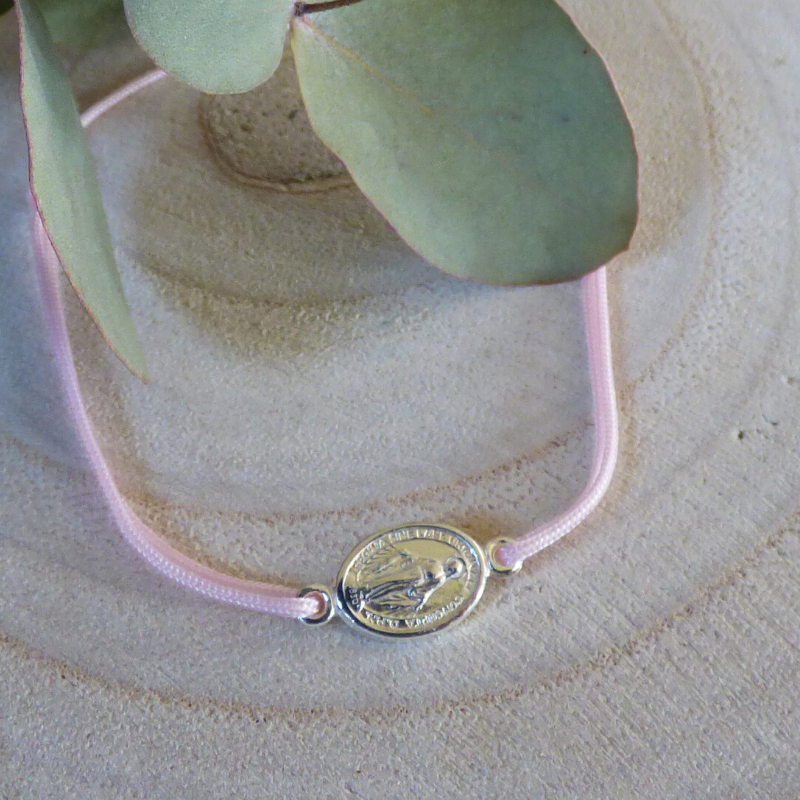 Bracelet-lien-rose-pale-medaille-miraculeuse-argent