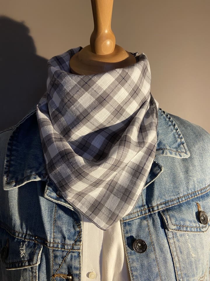 Foulard Bandana Coton écossais gris-blanc