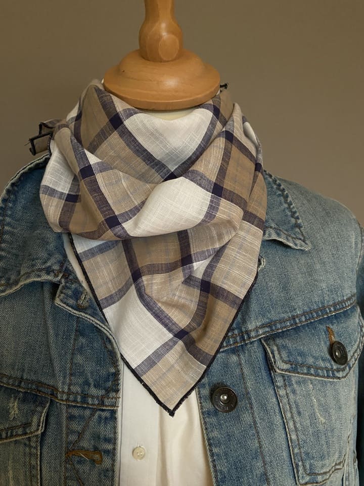 Foulard Bandana Coton écossais beige-bleu-blanc