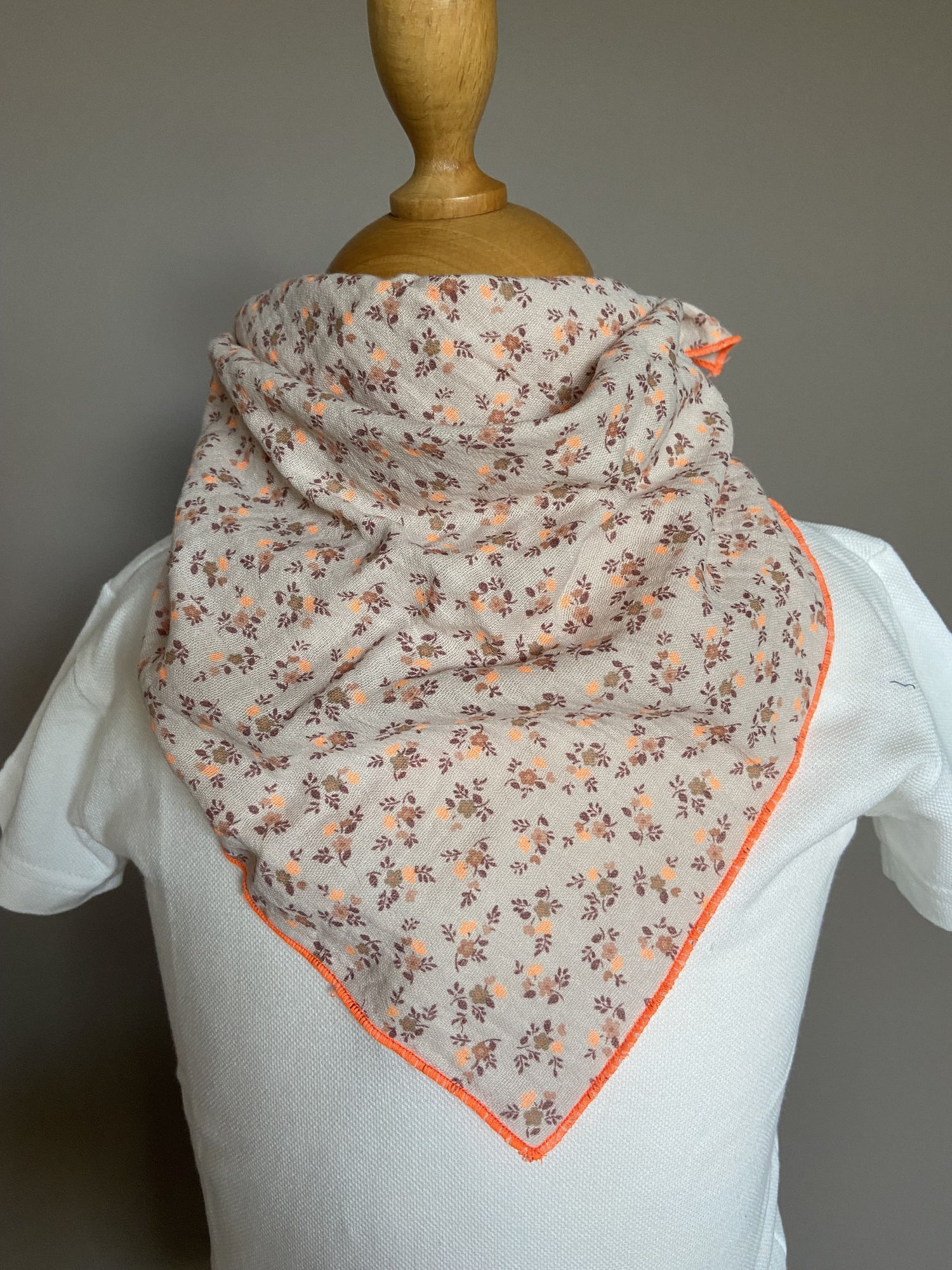 Foulard Bandana Double Gaze beige et orange fluo