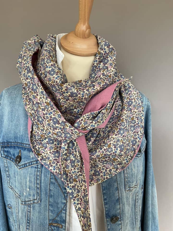 Foulard Chèche liberty Betsy-Ann Figue / Vieux rose