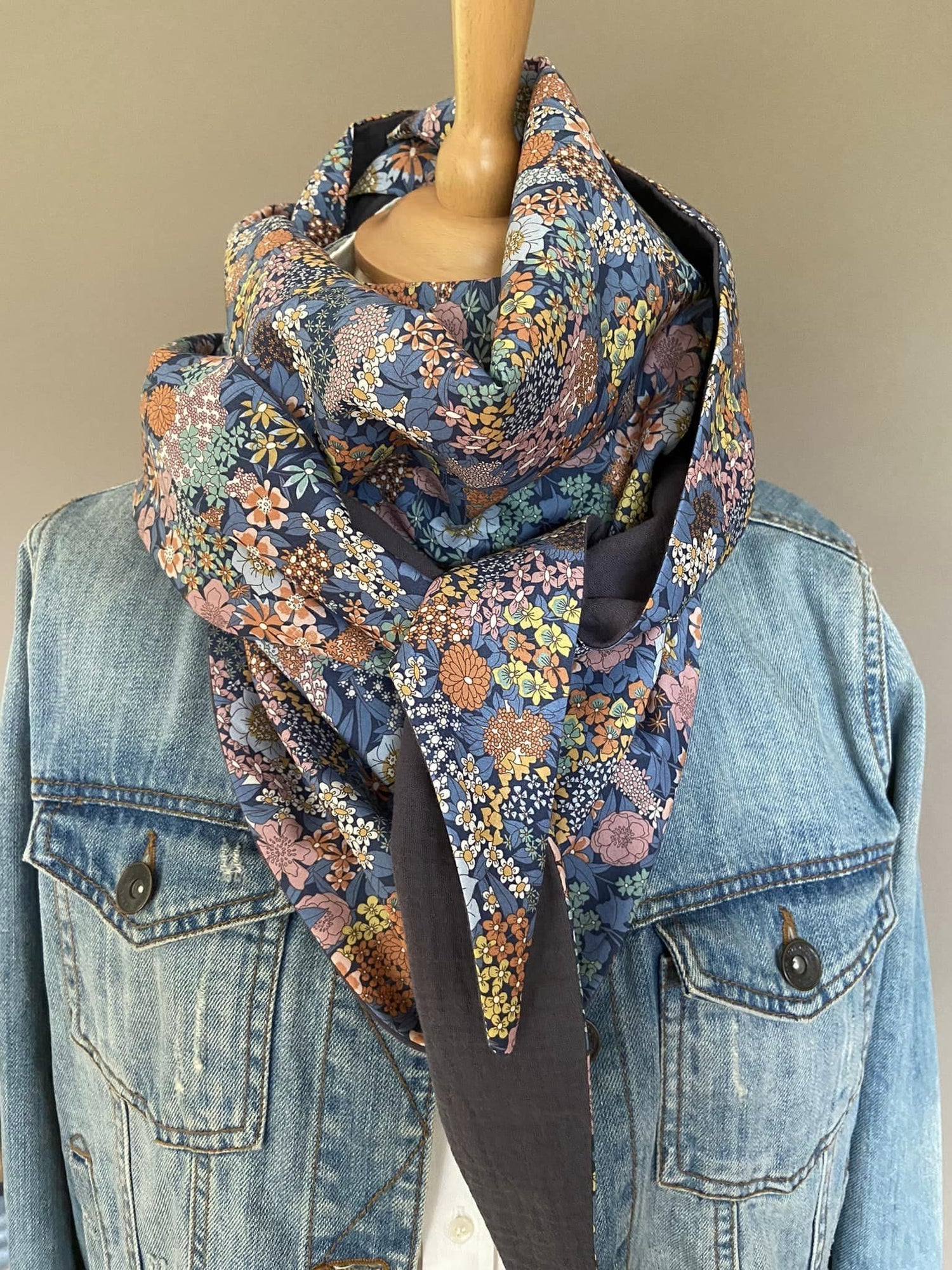 Foulard Chèche liberty Ciara Navy / Gris