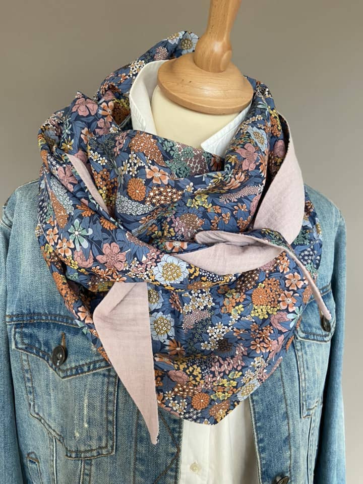 Foulard Chèche liberty Ciara Navy / Rose Pâle