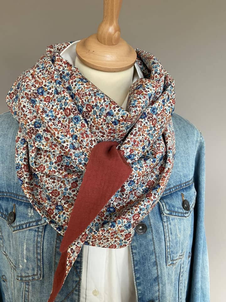 Foulard Chèche liberty Emma & Georgina rouille / brique foncé