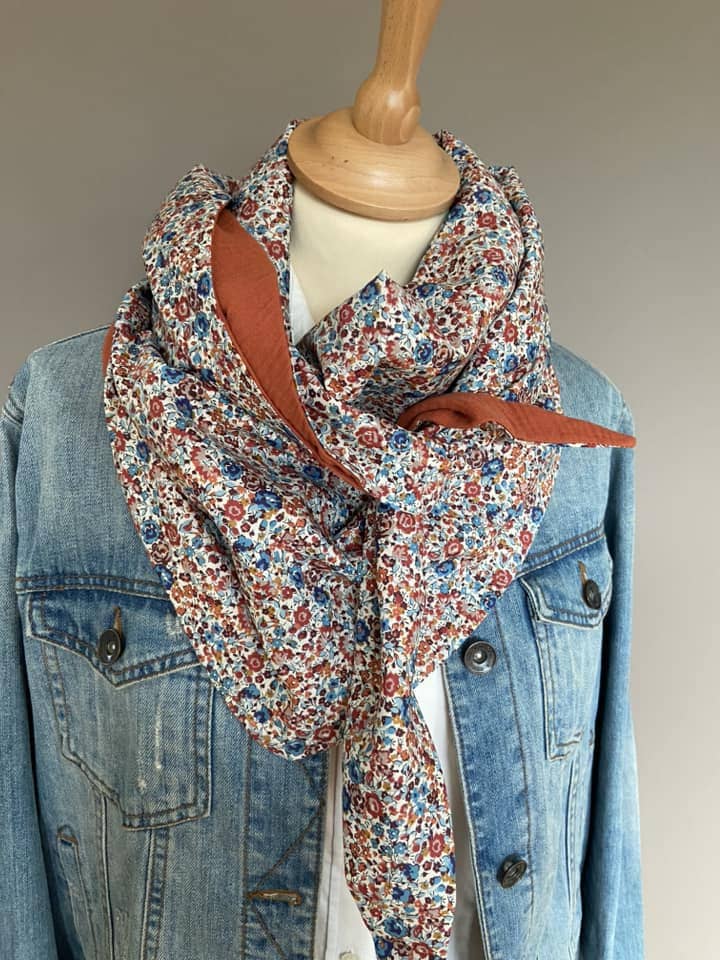 Foulard Chèche liberty Emma & Georgina rouille / rouille
