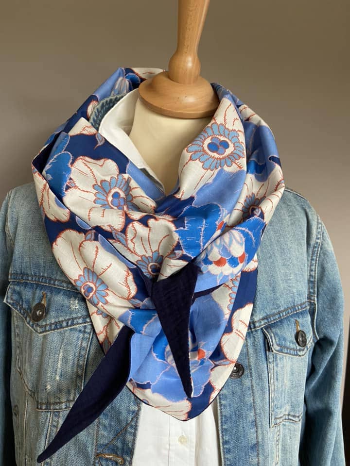 Foulard Chèche liberty Ikat Anemone Bleu / Bleu marine