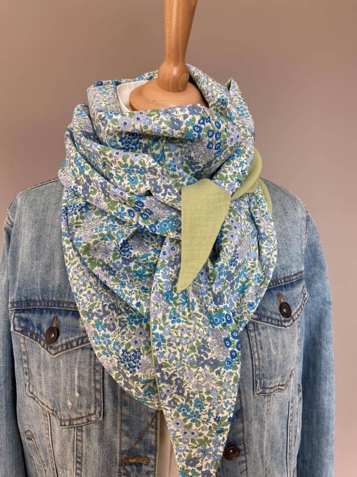 Foulard Chèche liberty Joanna Louise Myosotis  / Vert anis