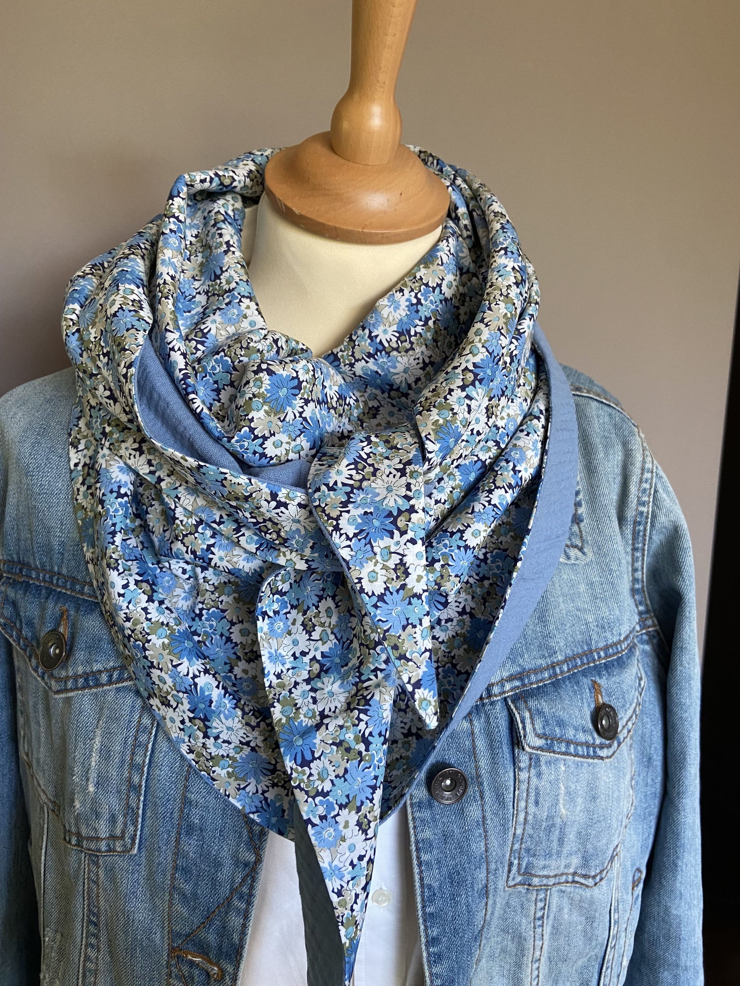 Foulard Chèche liberty Libby bleu vert / bleu jean