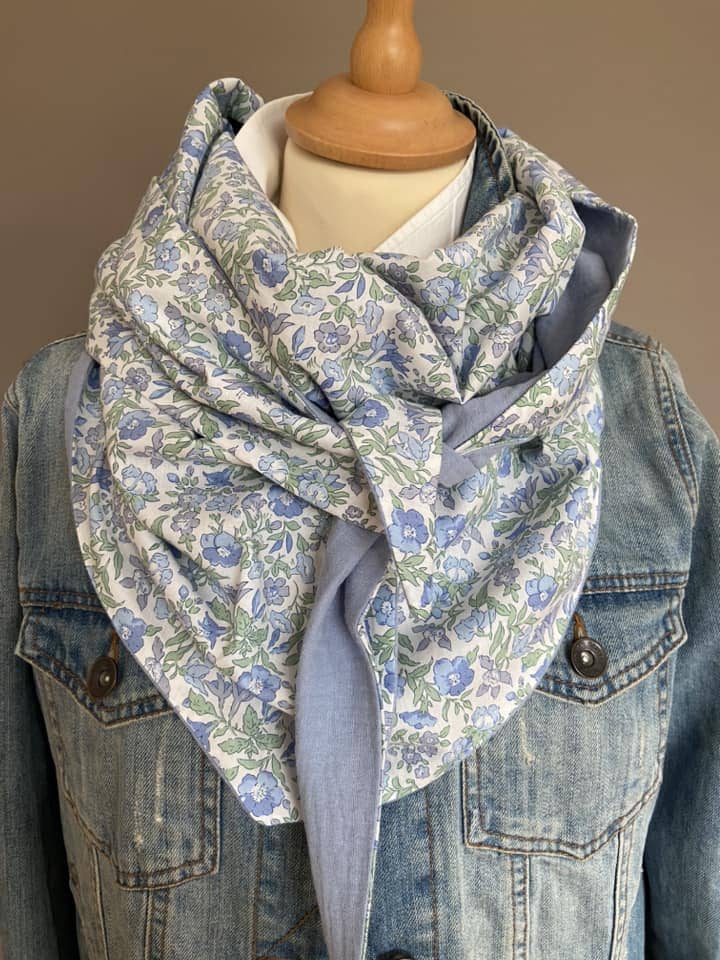 Foulard Chèche liberty Mamie / Bleu ciel