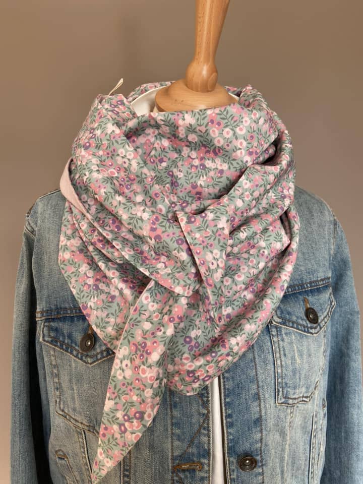 Foulard Chèche liberty Wiltshire vert/ Rose