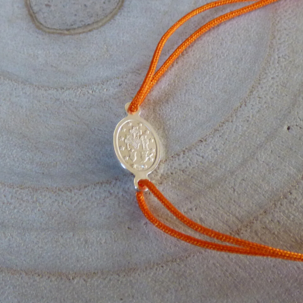 Bracelet lien orange médaille miraculeuse argent détail verso